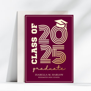 Elegant Maroon Gold Graduation Announcement