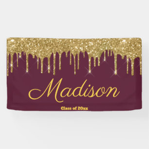 Elegant Maroon Gold Graduation Party Class of 2024 Banner
