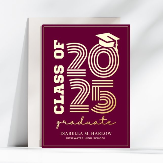 Elegant Maroon Gold Highschool Grad Announcement (Creator Uploaded)