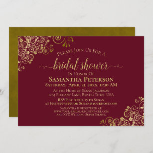 Elegant Maroon & Gold Lace Frills Bridal Shower Invitation
