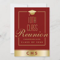 Elegant Maroon Gold Script 10th Class Reunion