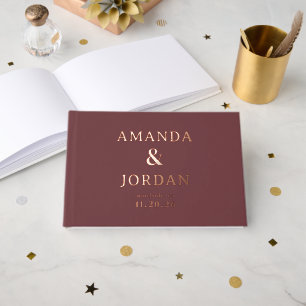 Elegant Maroon Gold Stars Guest Book