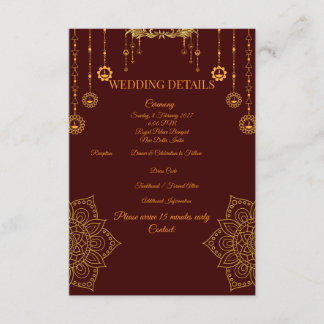 Elegant Maroon & Gold Wedding Details Card |