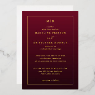 Elegant Maroon Gold Wedding Invitation