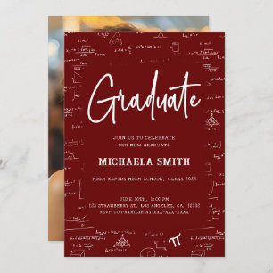 Elegant Maroon Graduate Math Photo Graduation Invitation