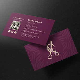Elegant Maroon HairStylist Hair Dresser QR Code Business Card