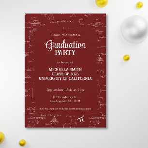 Elegant Maroon Hand-Lettering Math Graduation Invitation