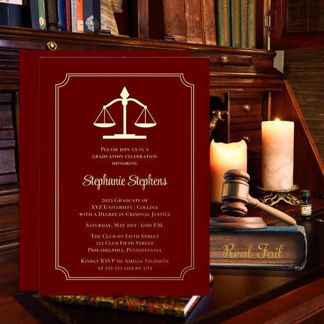 Elegant Maroon Law Attorney Graduation Party (Creator Uploaded)