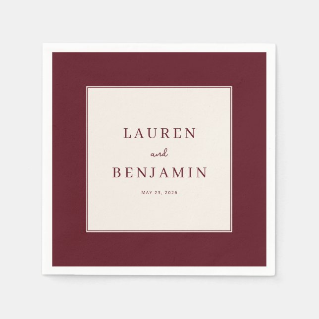 Elegant Maroon Minimalist Invitation Napkin (Front)