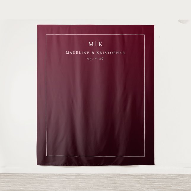 Elegant Maroon Minimalist Wedding Invitation Tapestry (Front)