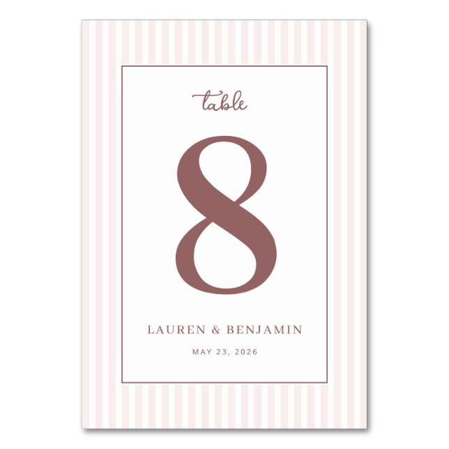 Elegant Maroon Number Eight Table Number (Front)