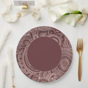 Elegant Maroon Paisley Border Paper Plate