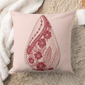 Elegant Maroon Paisley Floral Teardrop Blush Pink Cushion