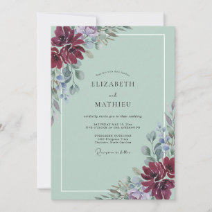 Elegant Maroon Periwinkle Painted Wedding Invitation