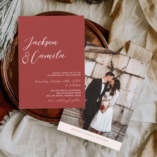 Elegant Maroon Photo Wedding Invitation (Creator Uploaded)
