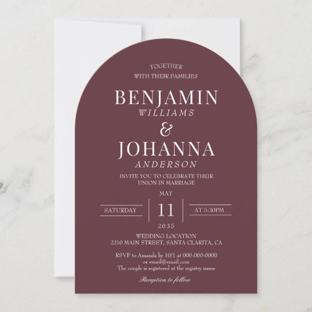 Elegant Maroon Red Arch Wedding Invitation (Front)