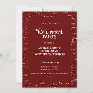 Elegant Maroon Red Math Teacher Retirement Party Invitation