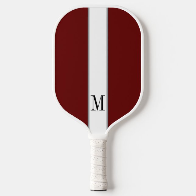 Elegant Maroon Red White Monogram Personalised Pickleball Paddle (Front)