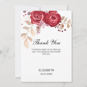 Elegant Maroon Rose Floral Greenery Birthday Thank You Card