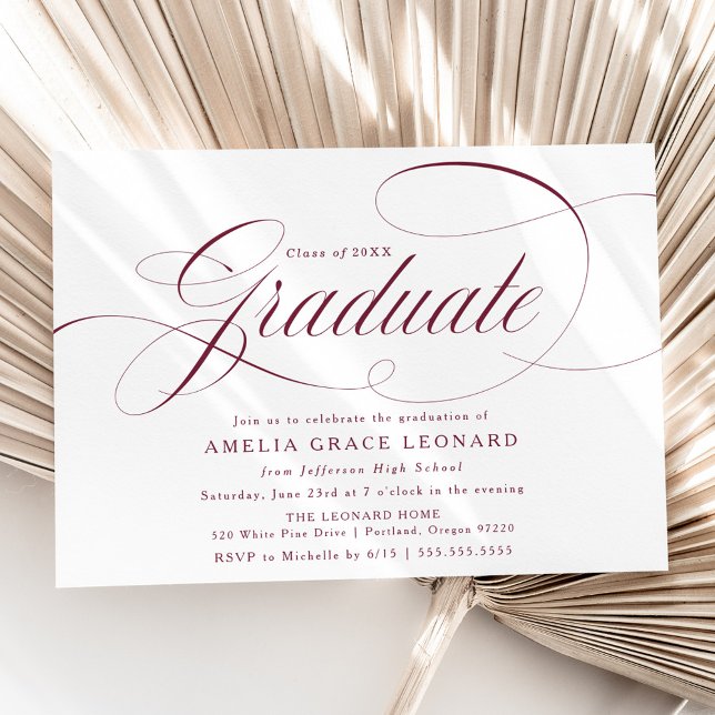 Elegant Maroon Script Graduation Party Invitation (Creator Uploaded)