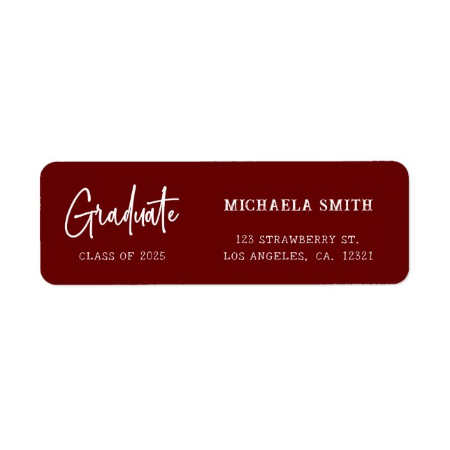 Elegant Maroon Script Graduation Return Address (Front)