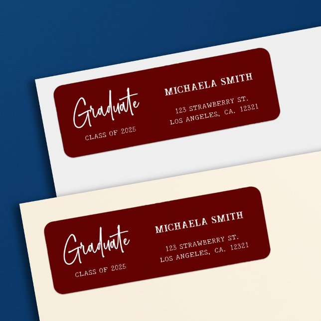 Elegant Maroon Script Graduation Return Address (Creator Uploaded)