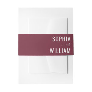 Elegant Maroon Typographic Names Invitation Belly Band