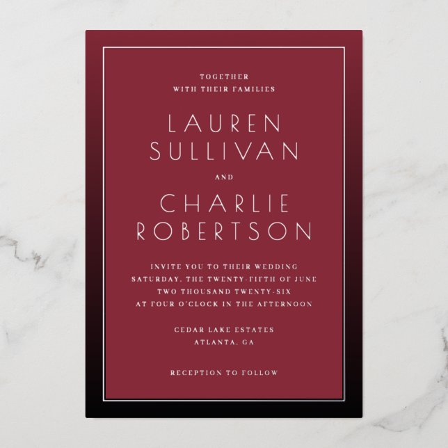 Elegant Maroon Typographic Wedding Invitation (Front)