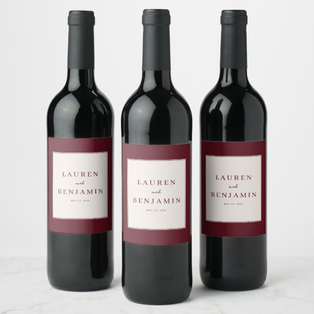 Elegant Maroon Typographic Wine Label (Bottles)