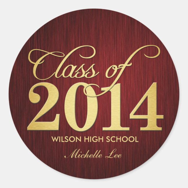 Elegant Maroon vignette and Gold Class of 2014 Classic Round Sticker (Front)