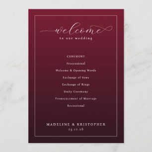 Elegant Maroon Wedding Ceremony Program Programme