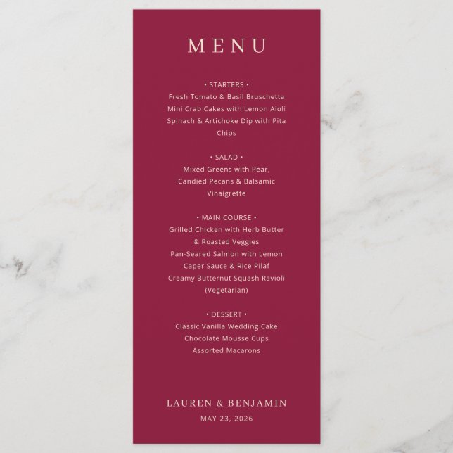 Elegant Maroon Wedding Menu (Front)