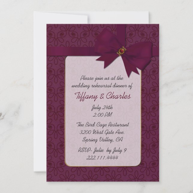 Elegant Maroon Wedding Rehearsal Dinner Invitation (Front)