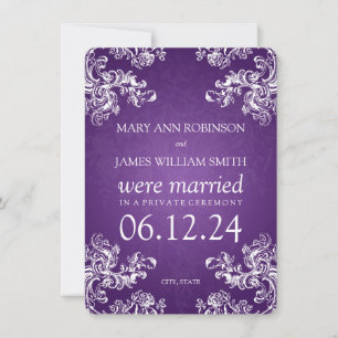 Elegant Marriage Elopement Vintage Swirls 2 Purple Announcement