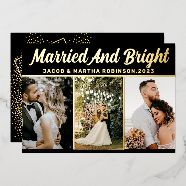 Elegant Married And Bright Christmas Multi Photo (Front/Back)