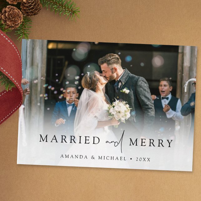 Elegant Married and Merry Photo Newlywed Christmas Holiday Card (Creator Uploaded)