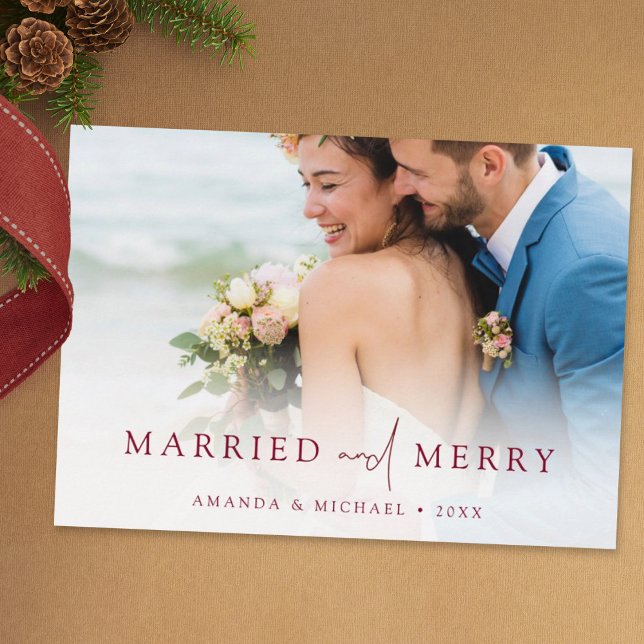 Elegant Married and Merry Photo Newlywed Christmas Holiday Card (Creator Uploaded)