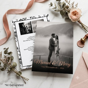 Elegant Married & Merry Minimalist Newlywed Photo