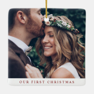 Elegant Married & Merry Newlywed Photo Christmas Ceramic Ornament