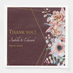 Elegant Marsala Blush Anemone Flowers Wedding Napkin