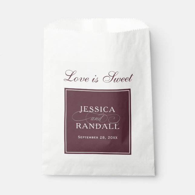 Elegant Marsala Burgundy Red Love is Sweet Favour Bags (Front)