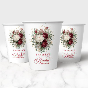 Elegant Marsala Floral Bridal Shower Paper Cups