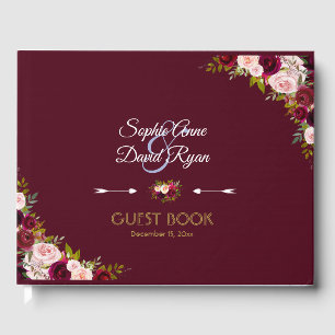 Elegant Marsala Floral Burgundy Wedding Guest Book