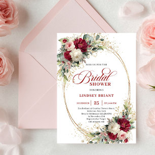 Elegant Marsala Floral Gold Bridal Shower Invite