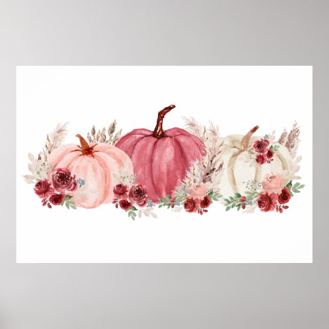 Elegant Marsala Pink Burgundy Fall Pumpkins Poster (Front)