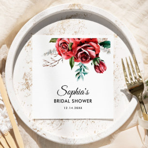 Elegant Marsala Red Rose Rustic  Bridal Shower  Napkin