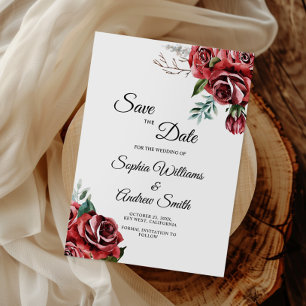 Elegant Marsala Red Rose Rustic Save The Date