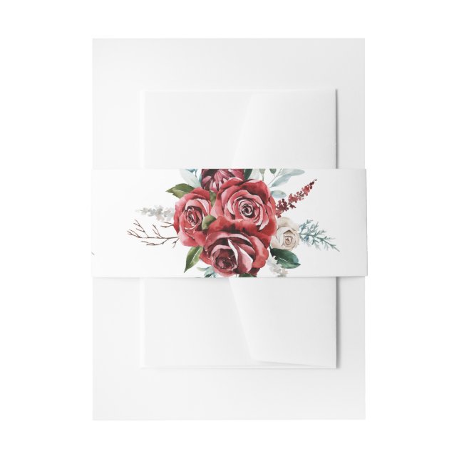 Elegant Marsala Red Rose Rustic Wedding Invitation Invitation Belly Band (Front Example)