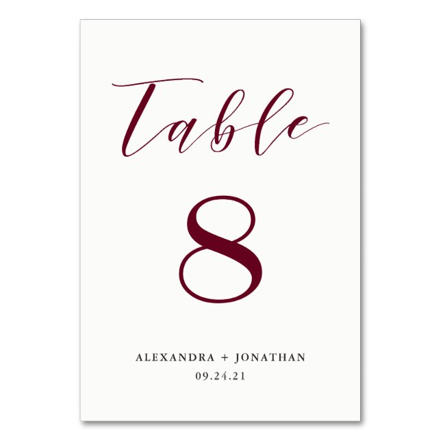 Elegant Marsala Table Number (Front)