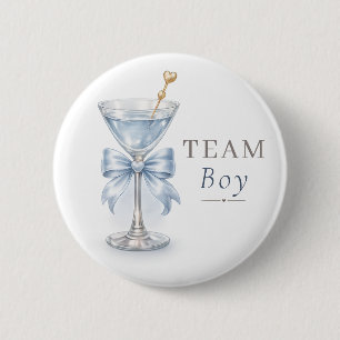 Elegant Martini Gender Reveal Blue Team Boy Button